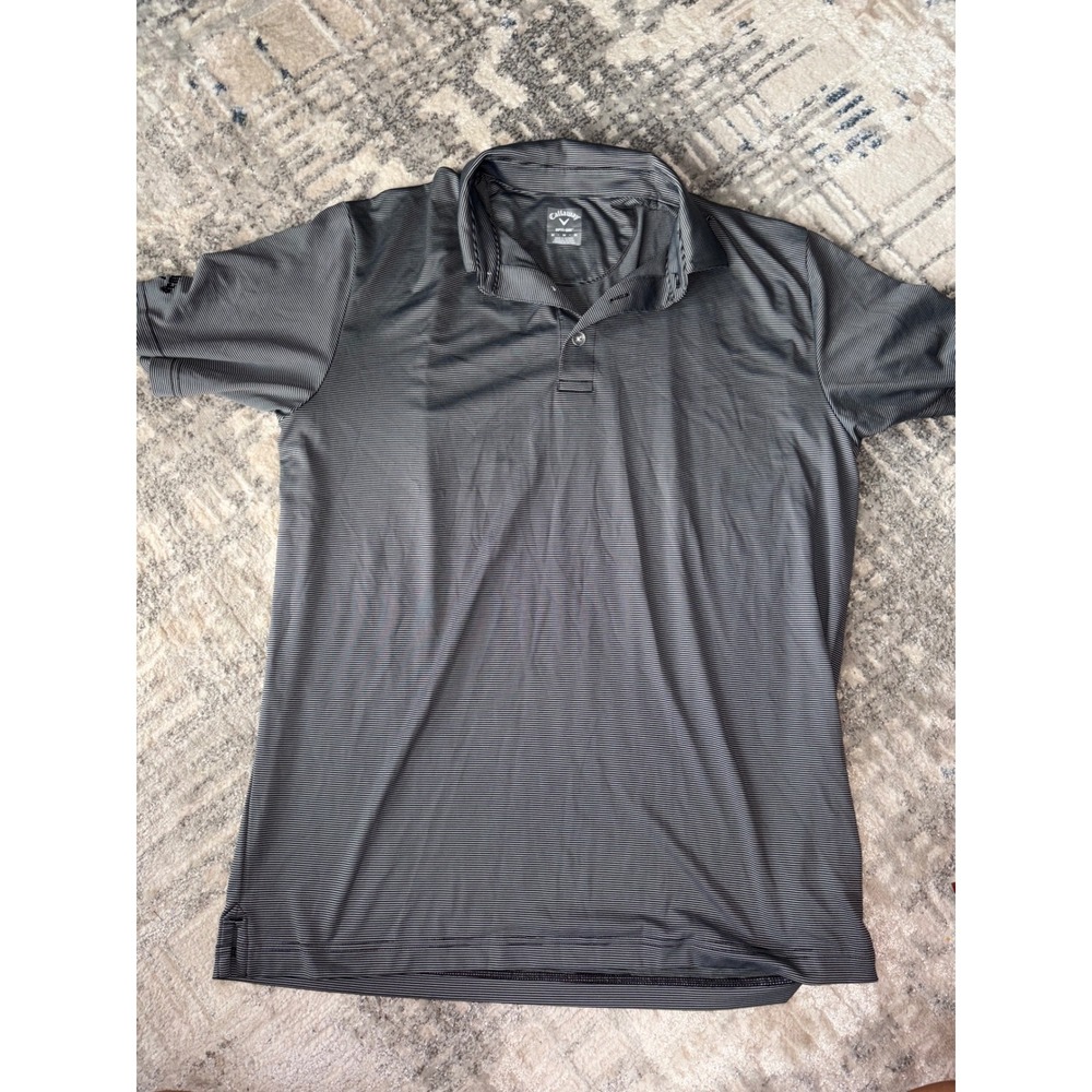 Callaway Opti-Dri Golf Polo Shirt Mens Medium Black Grey Striped Nationwide Logo